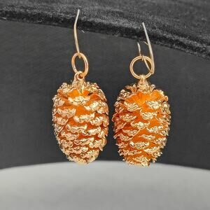 Pinecone Gold Tone Pierced Earrings Dangle Drop Novelty Fun Whimsical